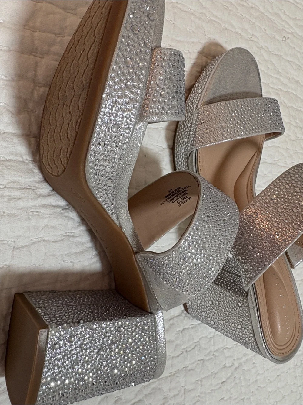 Kelly & Katie Silver Glitter Block Heel Sandals with Dual Straps